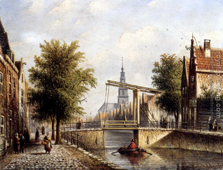 Jan Jacob Coenraad Spohler : Johannes Franciscus Capricio Sunlit Townviews In Amsterdam II